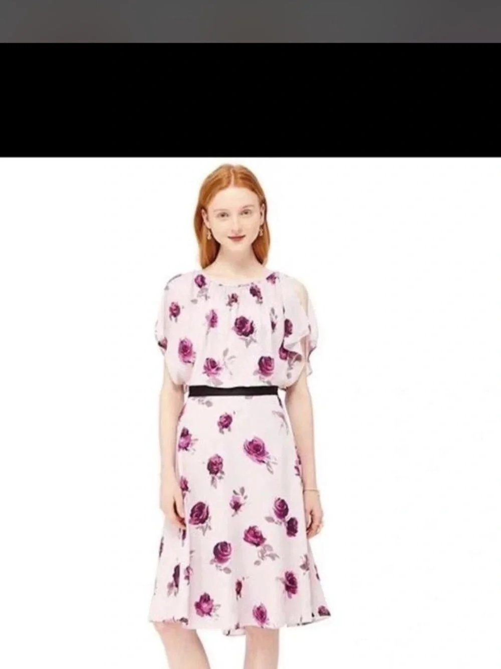kate spade Lavender Floral Cold-Shoulder Midi Dress with Black Belt
